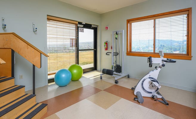 Interior fitness area with exercise equipment