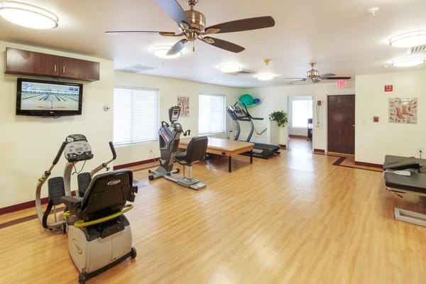 Interior view of a fitness area with equipment