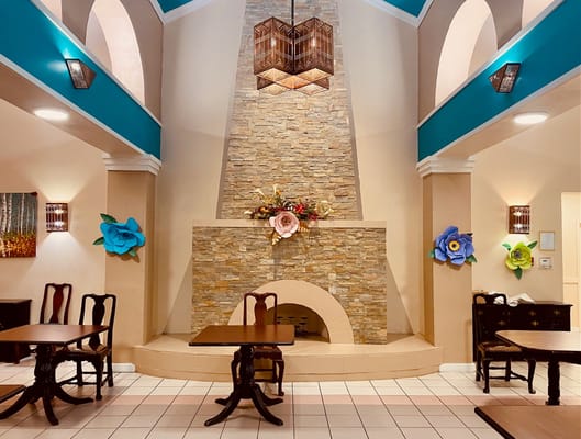 Bright and welcoming interior common area with decorative features