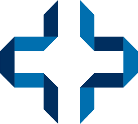 Logo with a blue and dark blue design