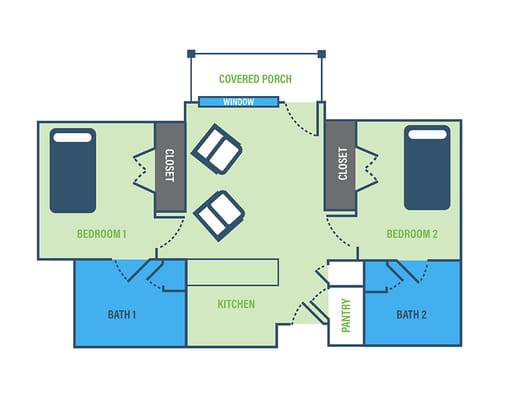 Architectural floor plan of a living unit
