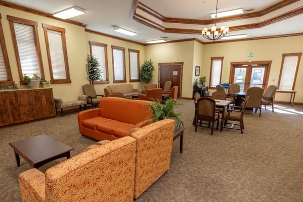 Bright common area with comfortable seating