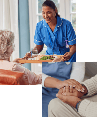Care staff serving a meal to a resident