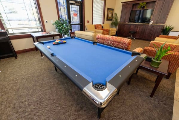 Billiards table in a lounge area of the facility