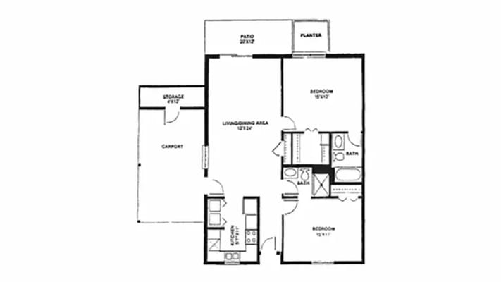 Architectural floor plan of a living unit