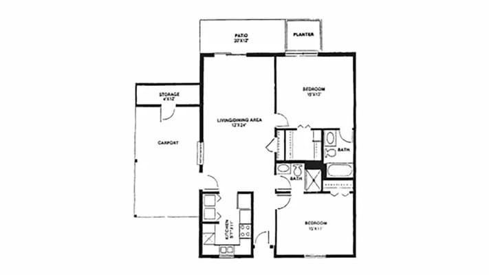 Architectural floor plan of a living unit