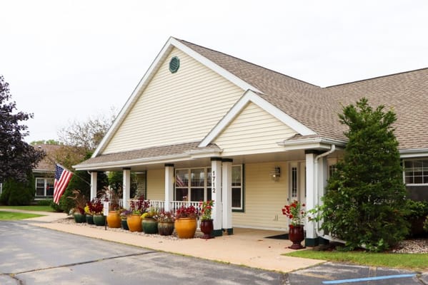 Exterior view of a senior living facility entrance