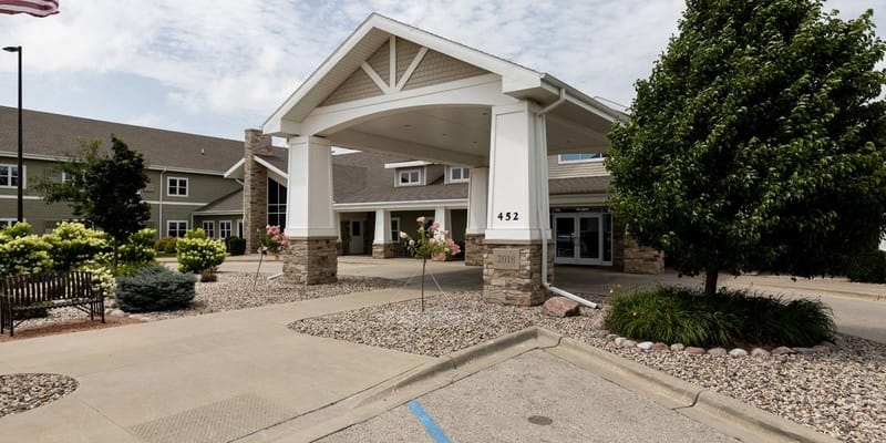 Front entrance of a senior living facility