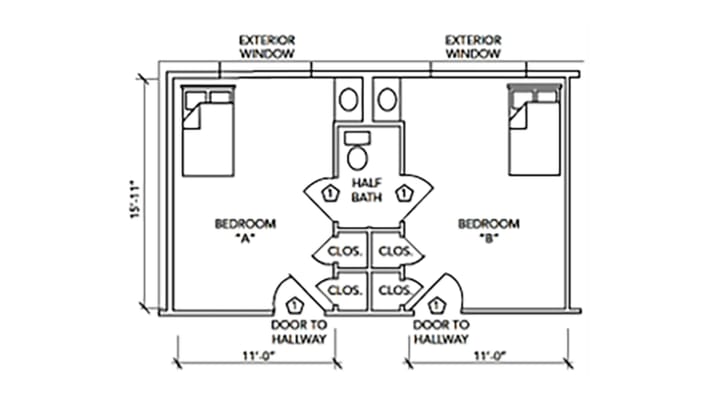Architectural floor plan of a resident unit
