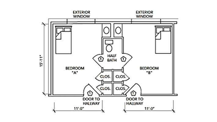 Architectural floor plan of a resident unit
