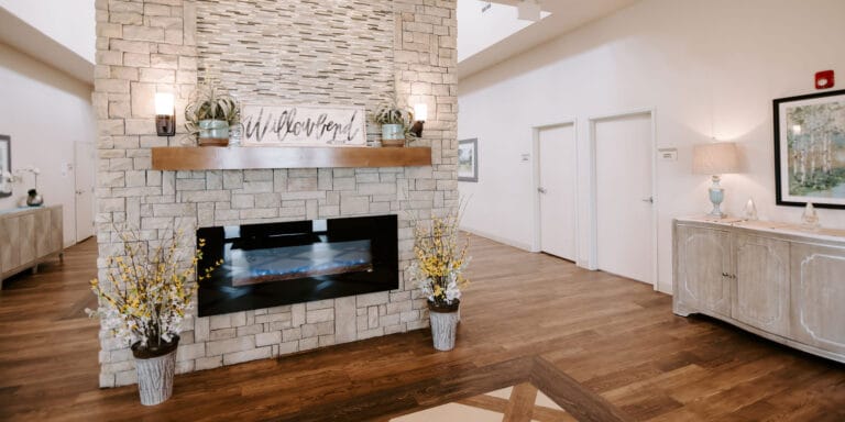 Bright interior common area with decorative elements