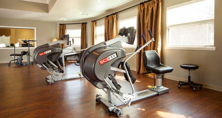Interior fitness room with exercise equipment