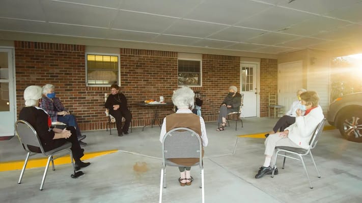 Residents participating in an outdoor group activity