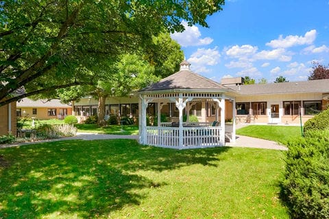 A beautiful outdoor courtyard with a gazebo