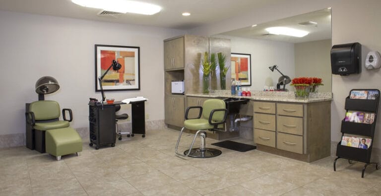 Hair salon area with styling chairs and equipment