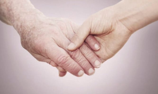 Close-up of two hands holding each other