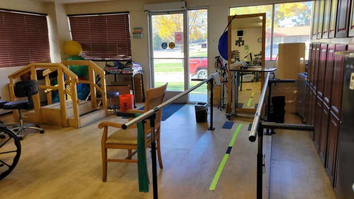 Interior view of a therapy room with equipment