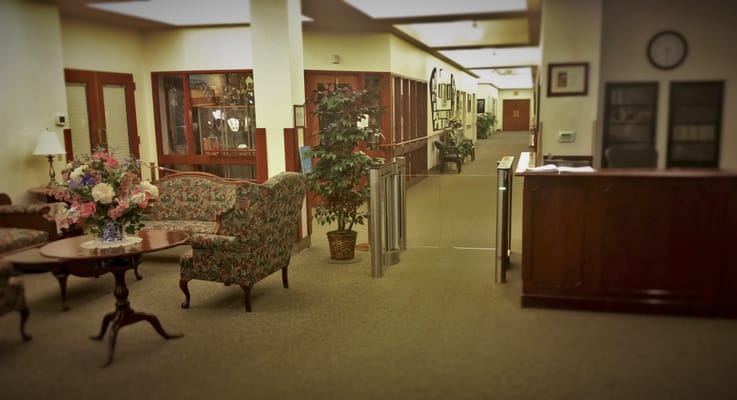 Interior lobby of a senior living facility