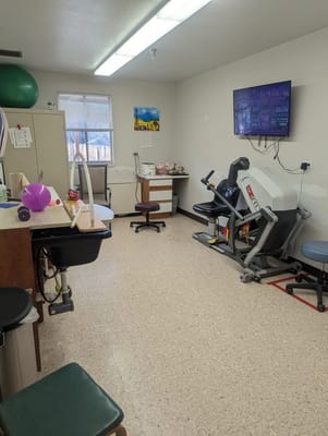 Therapy room with exercise equipment and seating
