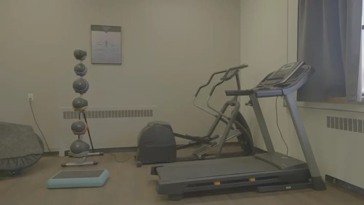 Interior fitness area with exercise equipment