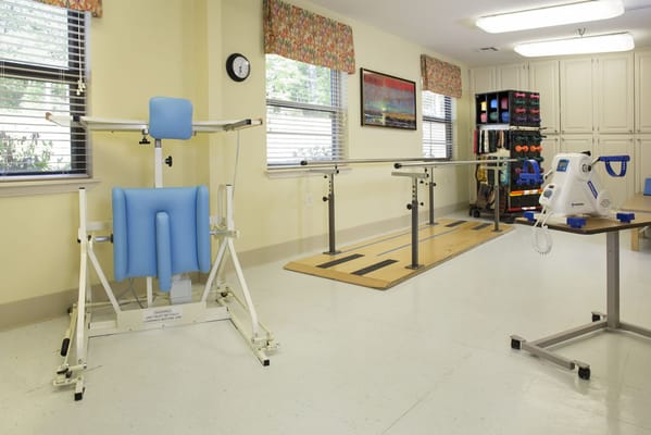 Interior rehabilitation space with exercise equipment