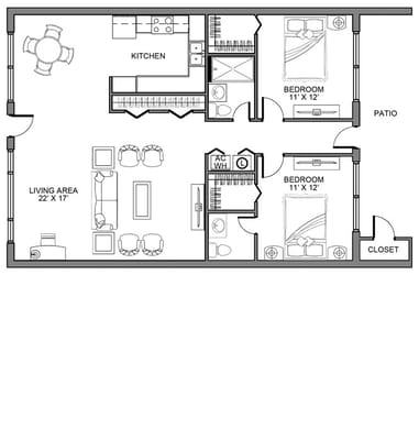 Facility floor plan showing rooms and living areas