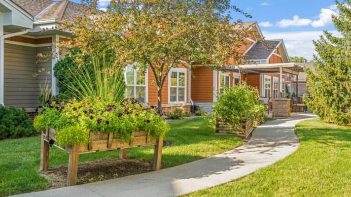 Pathway leading through a vibrant garden area