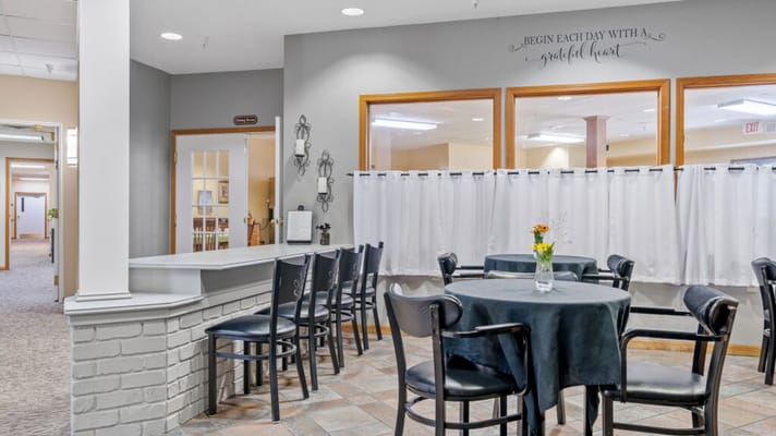 Interior view of a common area with seating