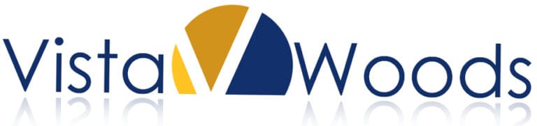 Vista Woods logo with a gold and blue design
