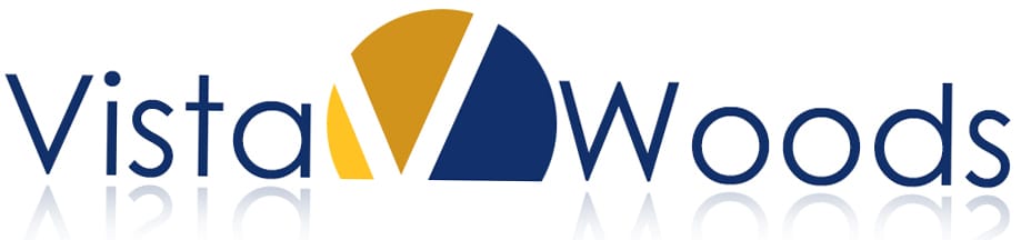 Vista Woods logo with a gold and blue design