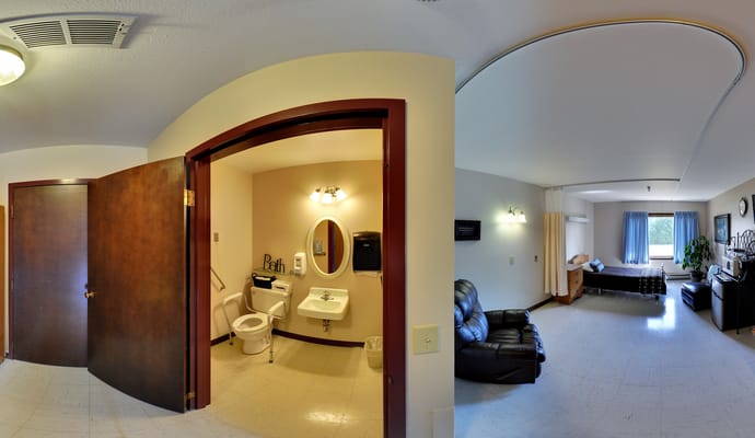 View of a private resident room and bathroom