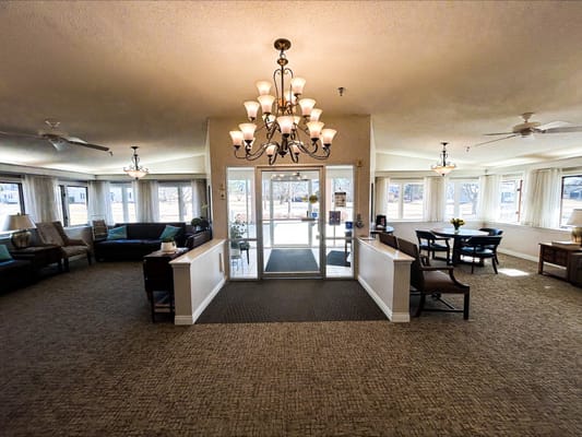 Interior view of a welcoming common area with seating
