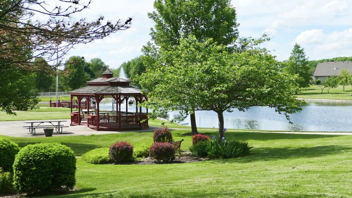 Picturesque gazebo by a serene lake