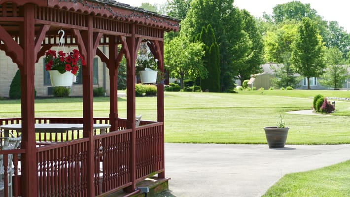 A gazebo in a serene outdoor space
