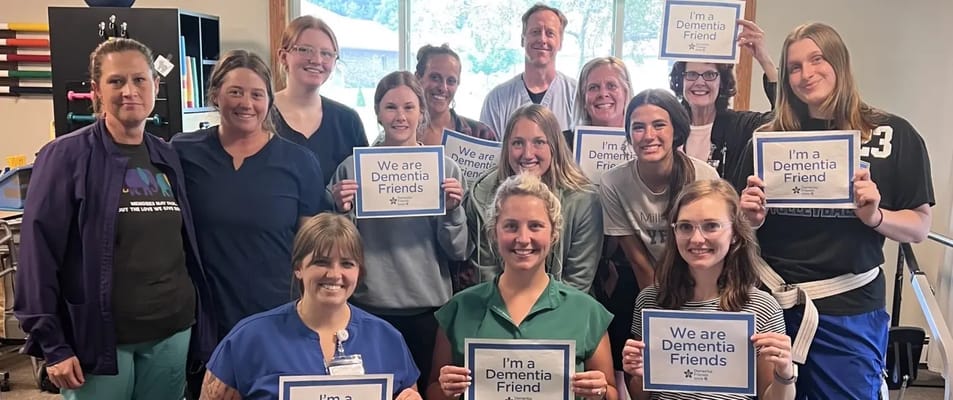 Staff and residents promoting dementia awareness