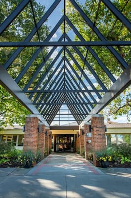 Exterior view of assisted living facility entrance