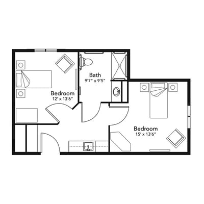 Architectural floor plan of a residential unit layout