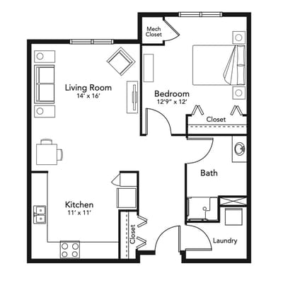 Architectural floor plan of a residential unit