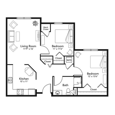 Architectural floor plan of a residential unit