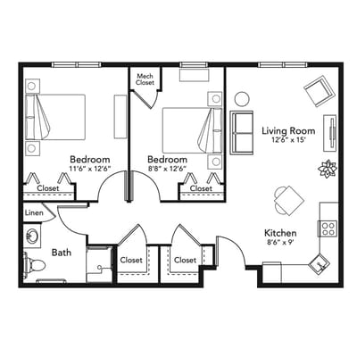 Architectural floor plan of a resident unit