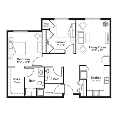 Architectural floor plan of living space layout