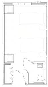 Architectural floor plan of a resident room layout