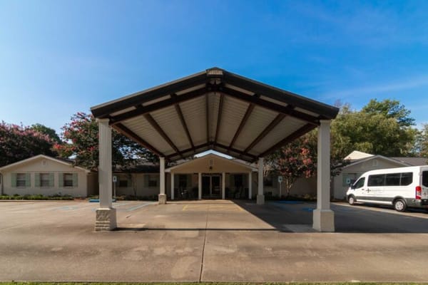 Covered entrance of a senior living facility