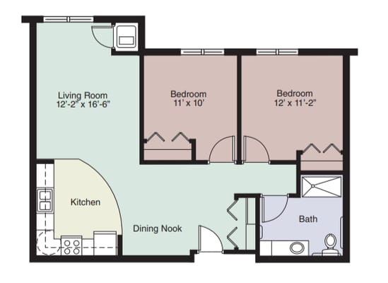 Architectural floor plan of a two-bedroom unit