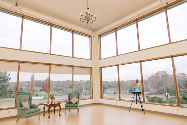 Bright, spacious common area with large windows