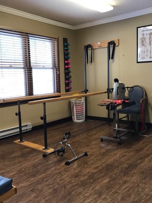 Rehabilitation equipment in a therapy room