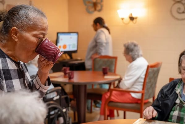 Residents enjoying activities in a common area