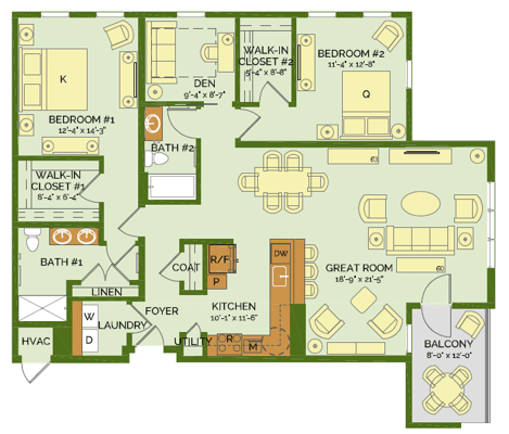 Architectural floor plan for a resident unit