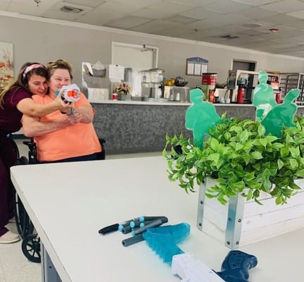 Residents enjoying a fun activity in a communal space