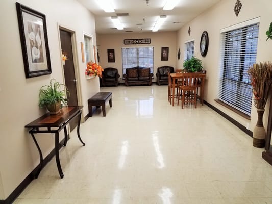 Interior view of a common area with seating